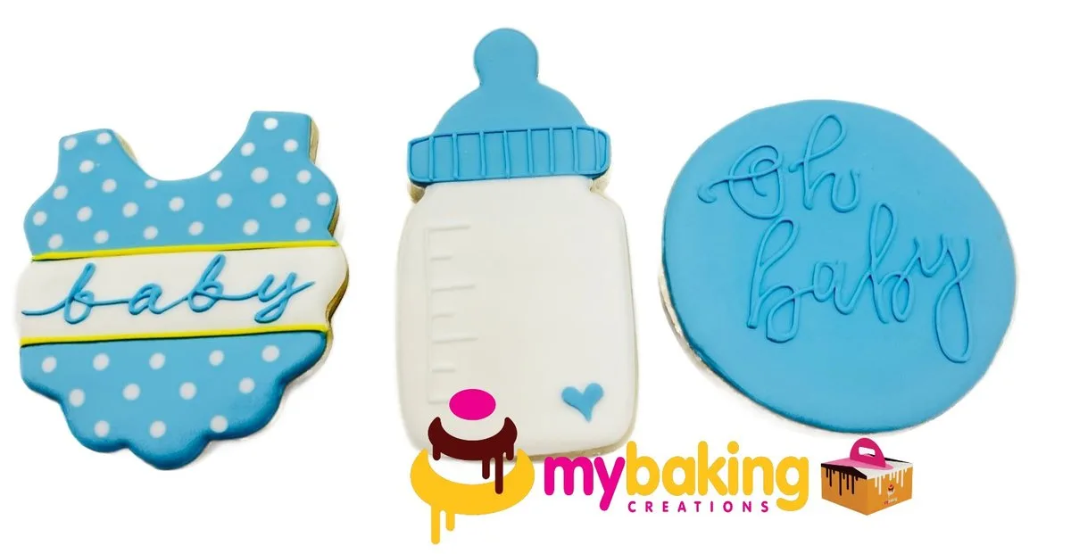 Hand-piped baby shower themed custom cookies